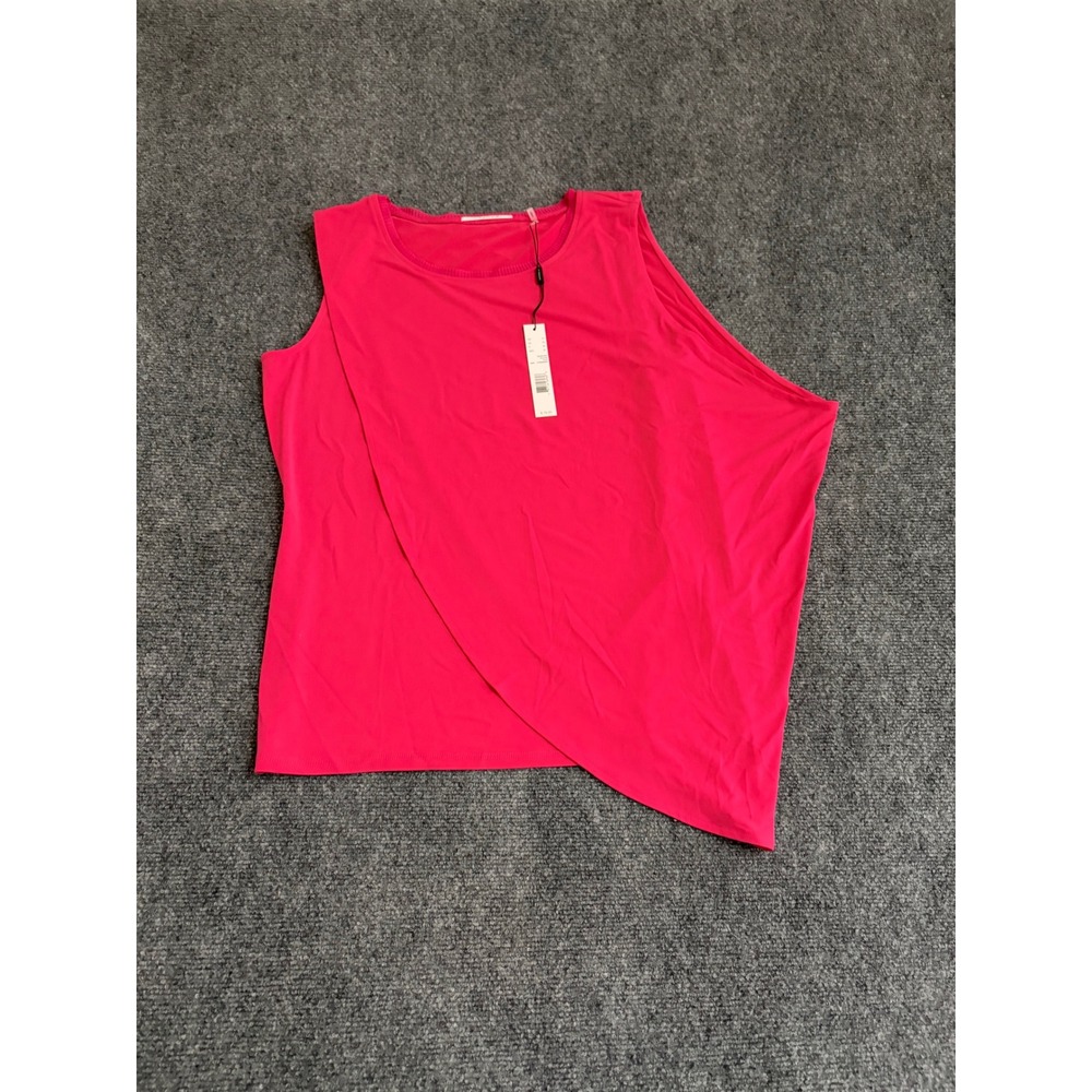 Tahari Selina Knit  Cyberberry Pink Asymmetric Draped Sleeveless Blouse M NWT